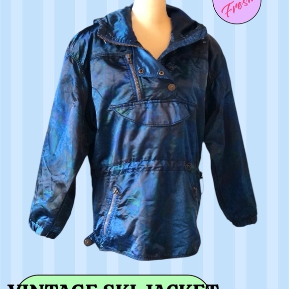 Obermeyer Jackets & Blazers - 90s Vintage Obermeyer Renaissance Hooded Satin Ski Jacket Blues Black Outerwear